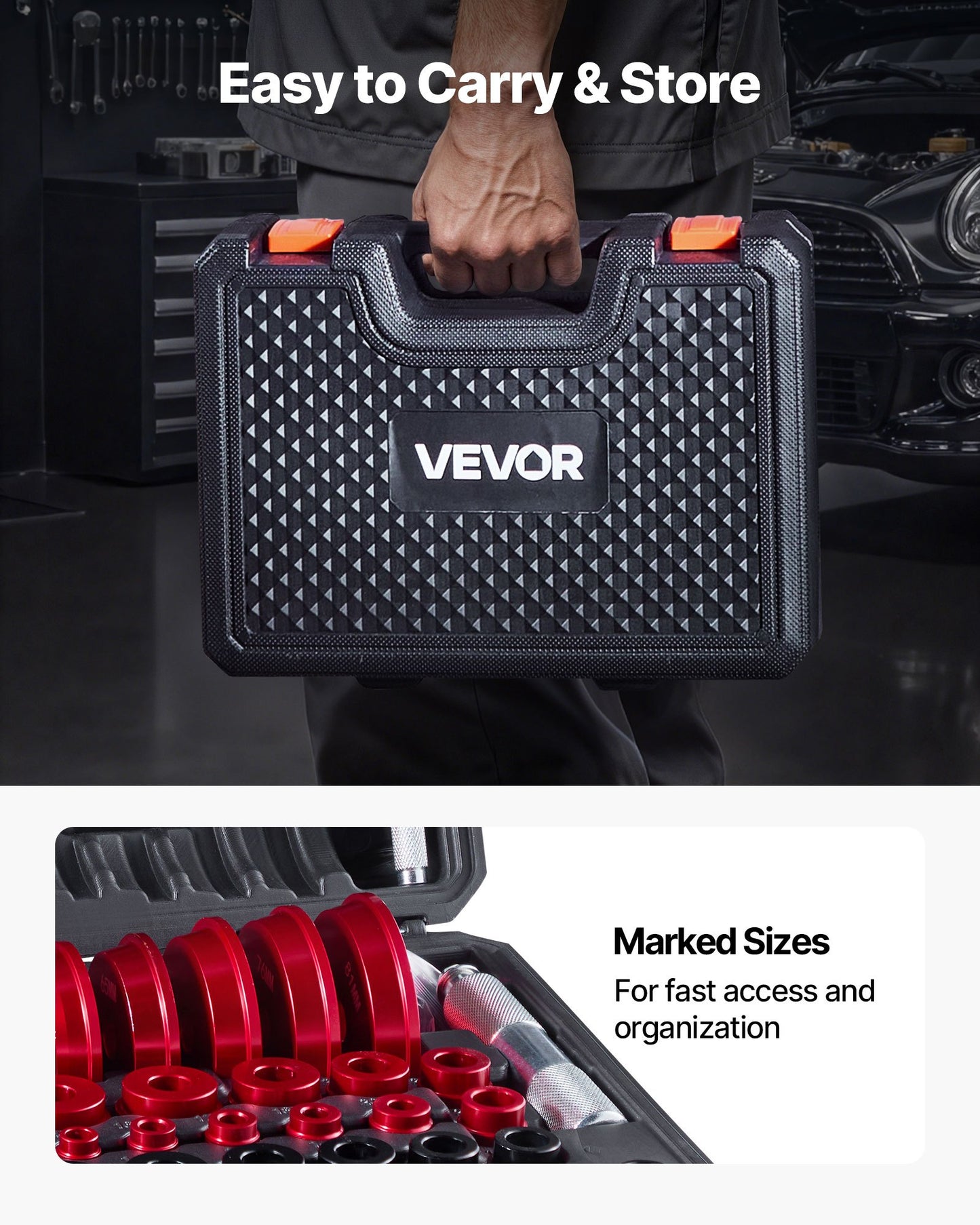 Bearing Press Kit, 43 Pcs, Bearing Race and Seal Driver Set with 39 Bushings & Handle Shafts, Bushing Driver Tool Set, Heavy Duty Aluminum Alloy Removal Installation Tool Kit with Storage Case