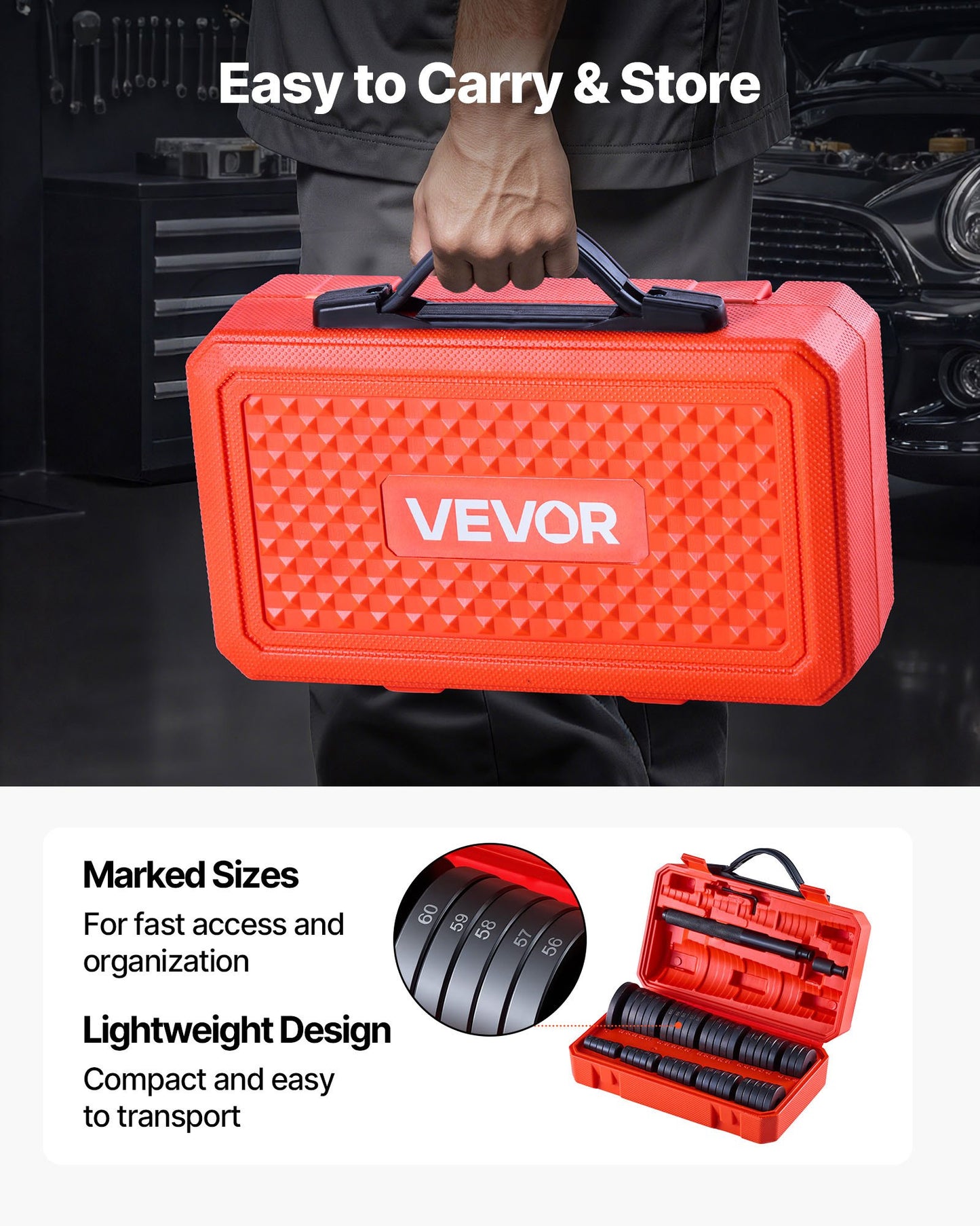 Bearing Press Kit, 52 Pcs, Bearing Race and Seal Driver Set with 49 Bushings and Handle Shaft, Bushing Driver Tool Set, Heavy Duty Carbon Steel Removal Installation Tool Kit with Storage Case