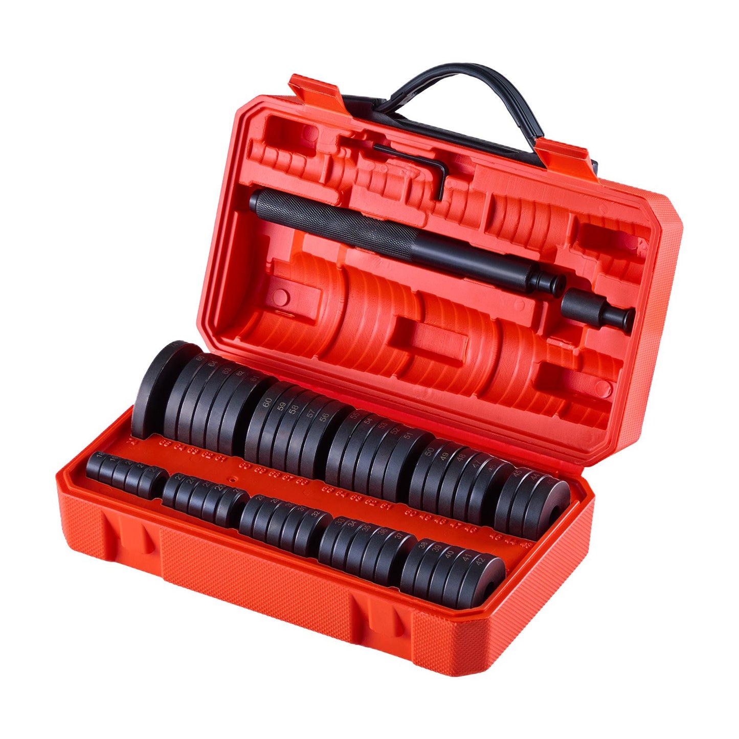 Bearing Press Kit, 52 Pcs, Bearing Race and Seal Driver Set with 49 Bushings and Handle Shaft, Bushing Driver Tool Set, Heavy Duty Carbon Steel Removal Installation Tool Kit with Storage Case