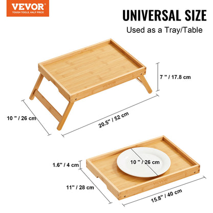 VEVOR Bed Tray Table with Foldable Legs, Bamboo Breakfast Tray for Sofa, Bed, Eating,
