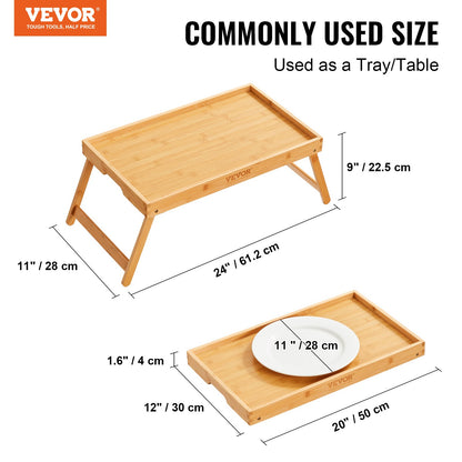 VEVOR Bed Tray Table with Foldable Legs, Bamboo Breakfast Tray for Sofa, Bed, Eating,