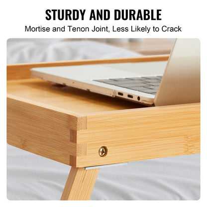 Bamboo Foldable Bed Tray Table with Anti-Slip Design for Eating & Working
