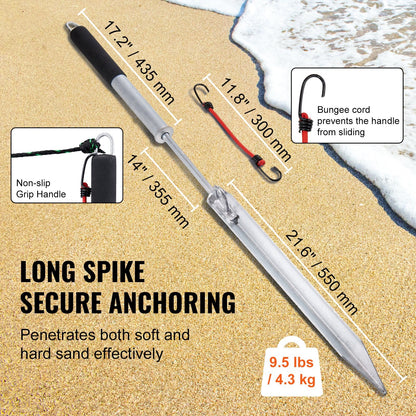 Galvanized Steel Beach Anchor Pole for Small Boats and Kayaks, 0.9 m
