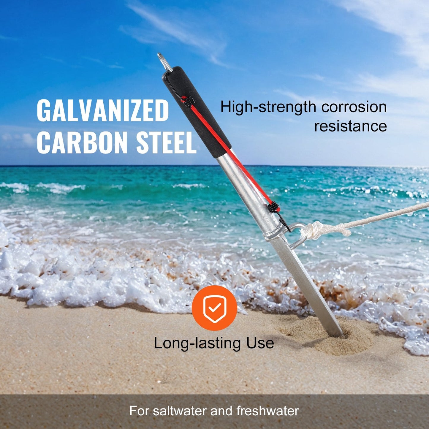 Galvanized Steel Beach Anchor Pole for Small Boats and Kayaks, 0.9 m