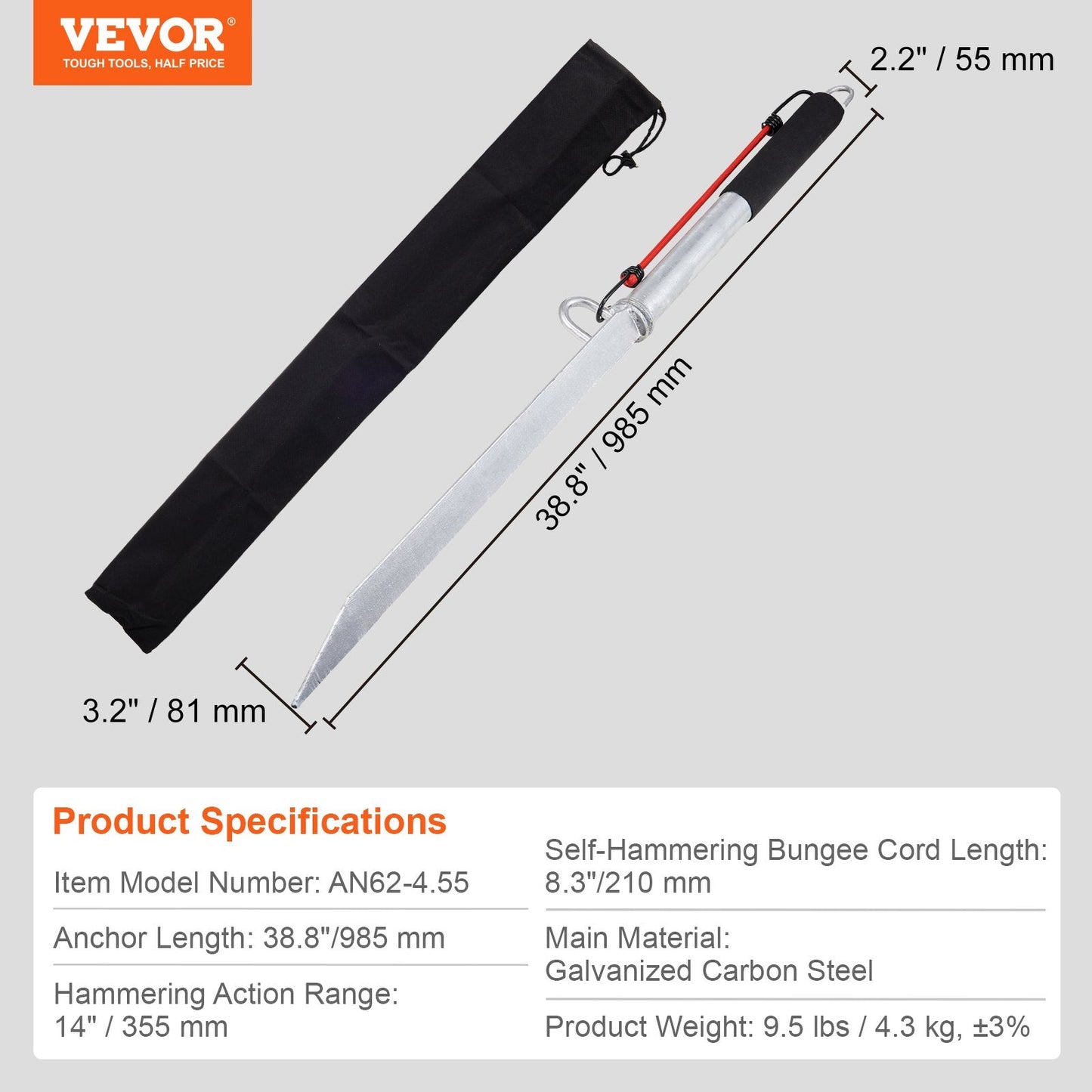 Galvanized Steel Beach Anchor Pole for Small Boats and Kayaks, 0.9 m
