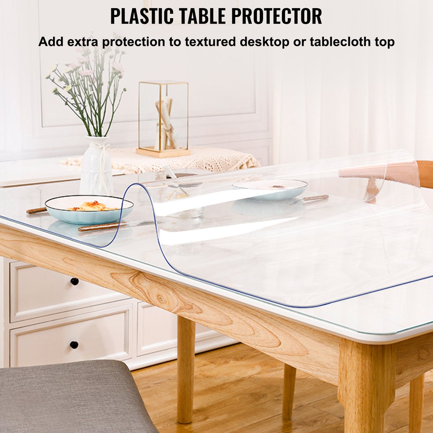 VEVOR 90 x 44 Inch Crystal Clear Table Protector Clear PVC Table Top Protector 1.5mm