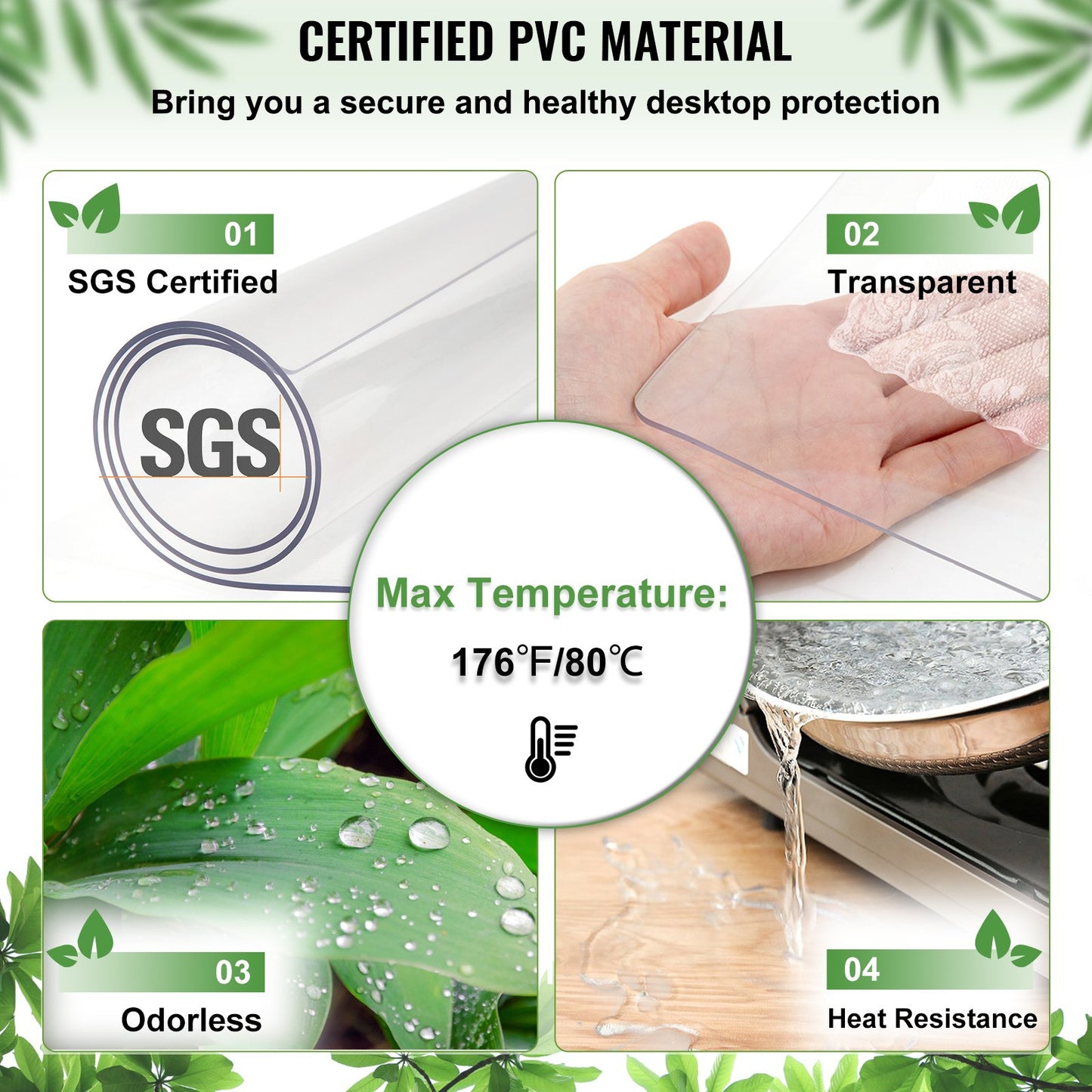 VEVOR 90 x 44 Inch Crystal Clear Table Protector Clear PVC Table Top Protector 1.5mm