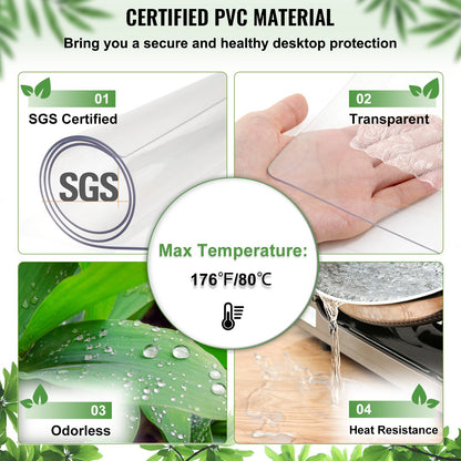 VEVOR 90 x 44 Inch Crystal Clear Table Protector Clear PVC Table Top Protector 1.5mm