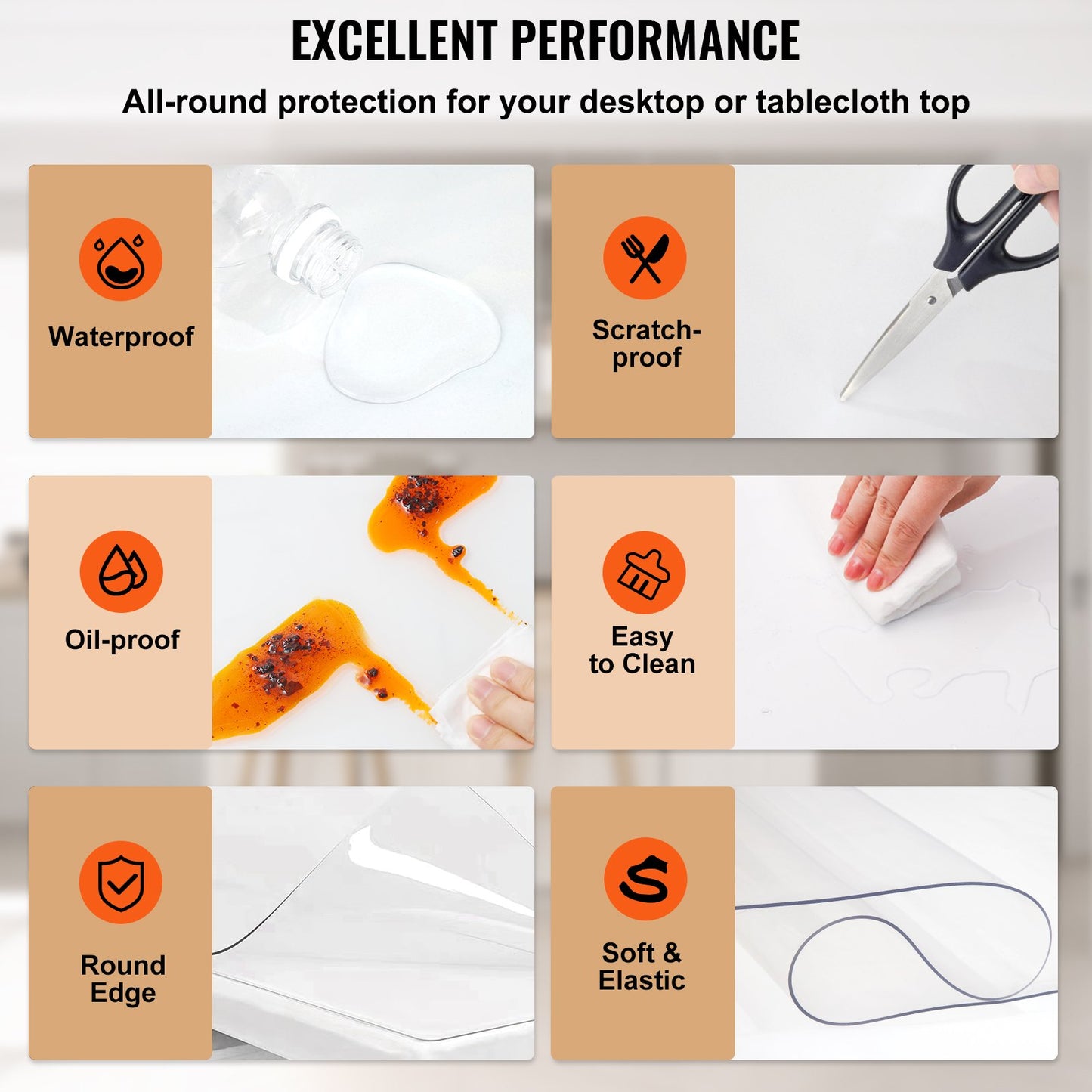 VEVOR 90 x 44 Inch Crystal Clear Table Protector Clear PVC Table Top Protector 1.5mm