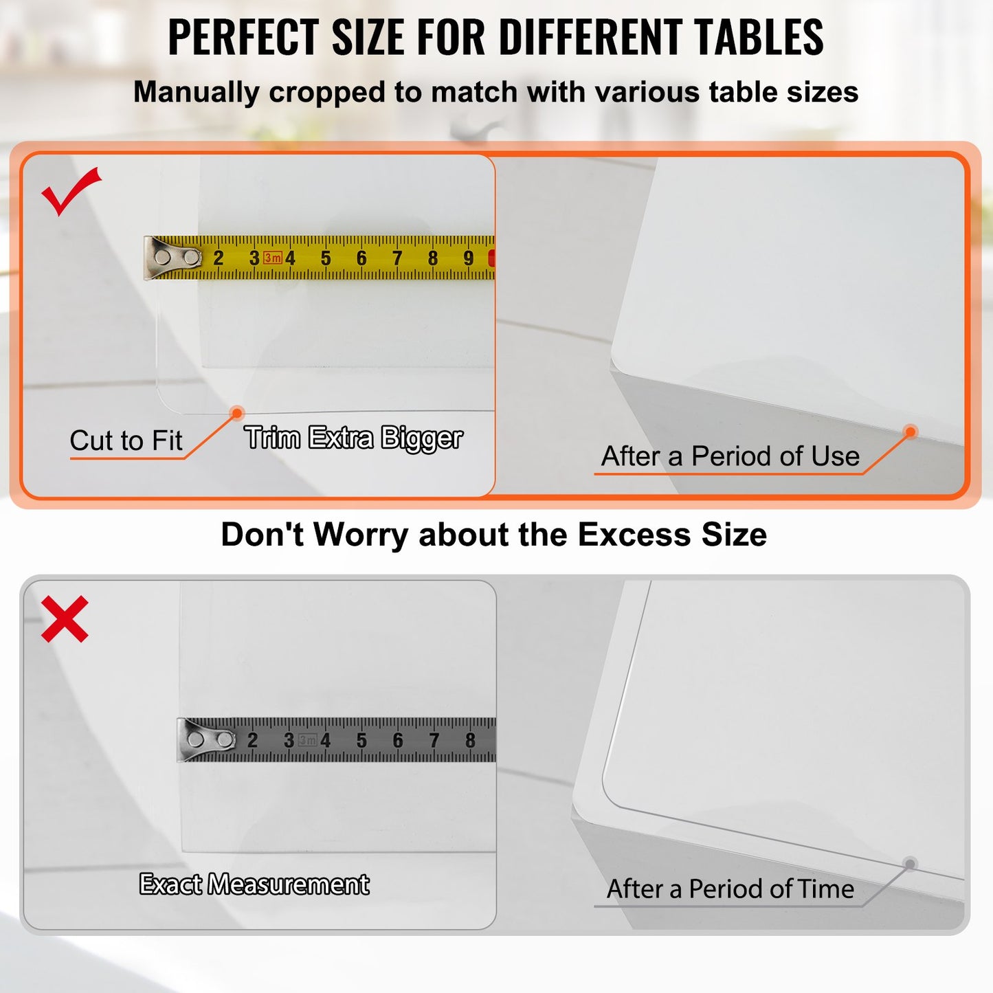 VEVOR 90 x 44 Inch Crystal Clear Table Protector Clear PVC Table Top Protector 1.5mm