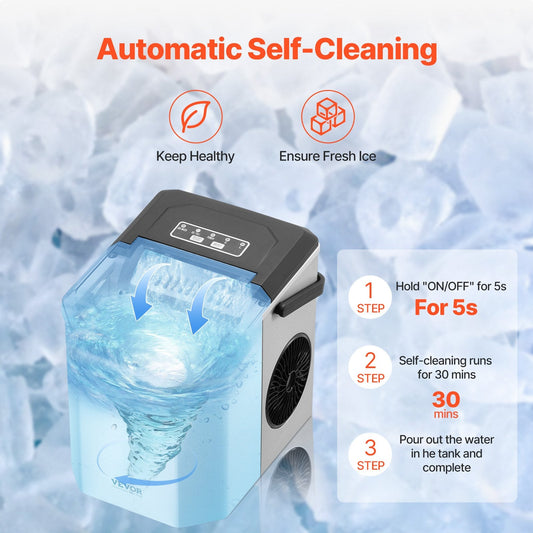 Portable Countertop Ice Maker, 12 kg/24H, Self-Cleaning, with Scoop and Basket