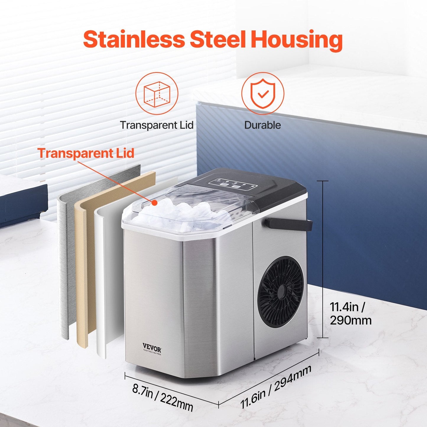 Portable Countertop Ice Maker, 12 kg/24H, Self-Cleaning, with Scoop and Basket