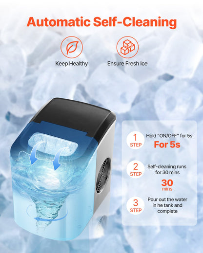 VEVOR Portable Countertop Ice Maker 33Lbs/24H Self-Cleaning with Scoop Basket