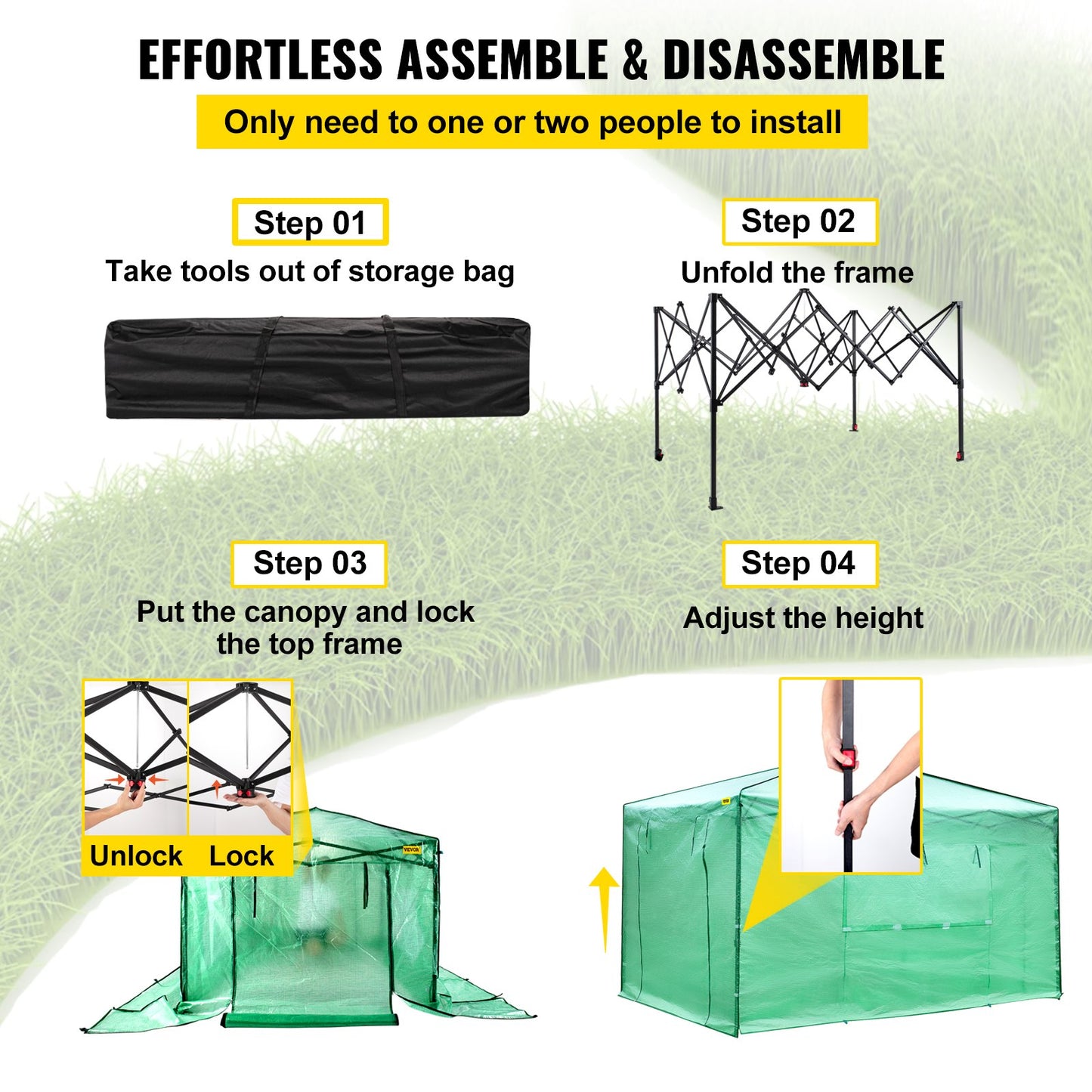 VEVOR 12\'x 8\'x 8\' Pop-Up Greenhouse, Set Up in Minutes, Portable Greenhouse with