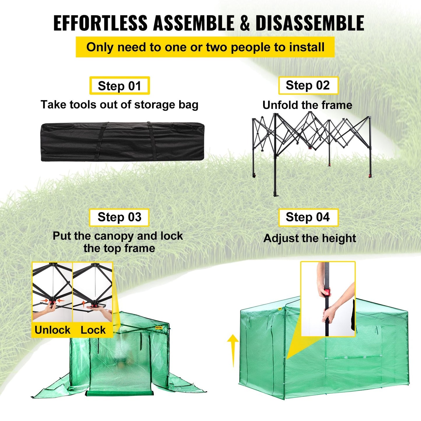 12x8x8 Meter Portable Pop-Up Greenhouse with PE Cover and Steel Frame