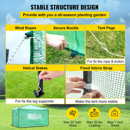 VEVOR 12\'x 8\'x 8\' Pop-Up Greenhouse, Set Up in Minutes, Portable Greenhouse with