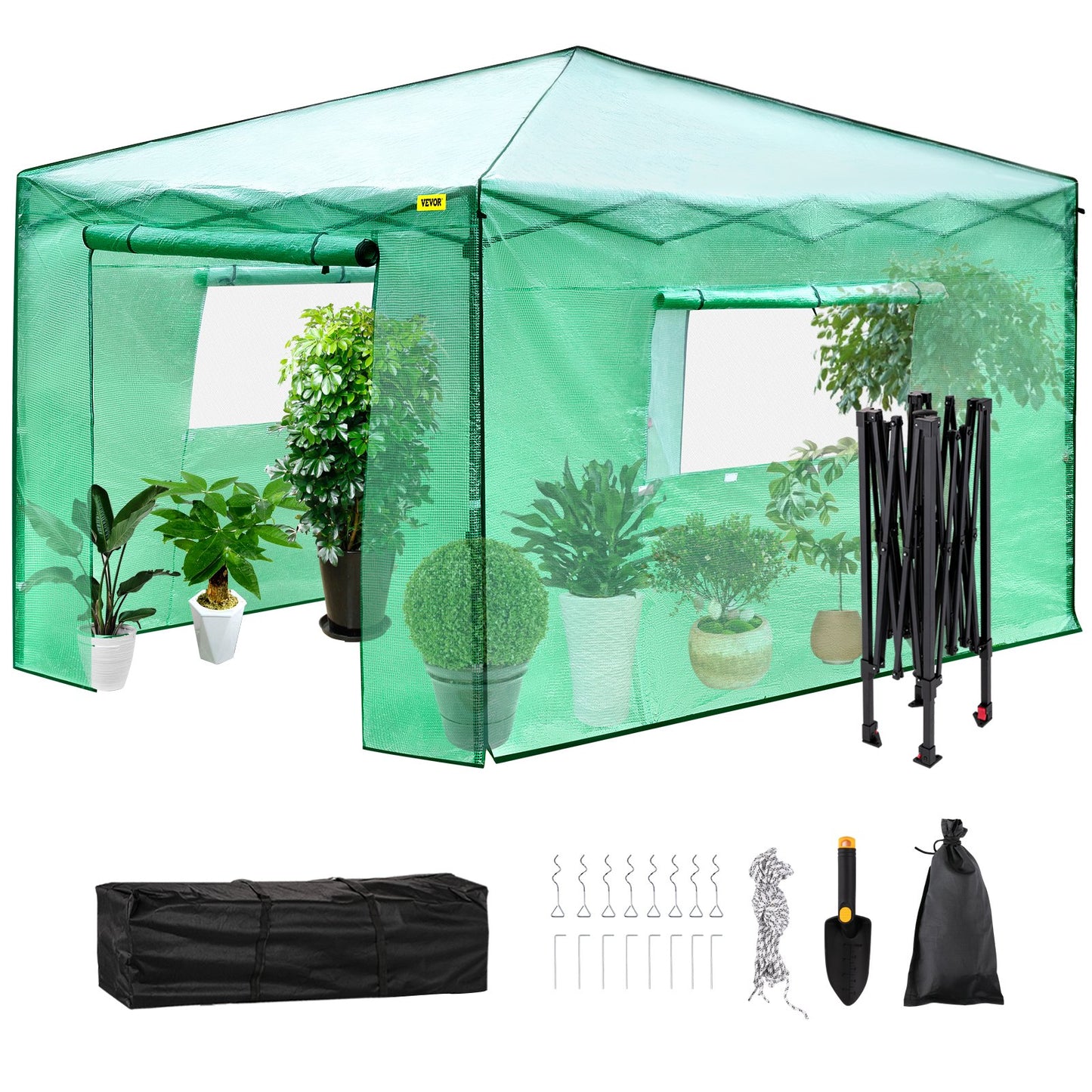 VEVOR 12\'x 8\'x 8\' Pop-Up Greenhouse, Set Up in Minutes, Portable Greenhouse with