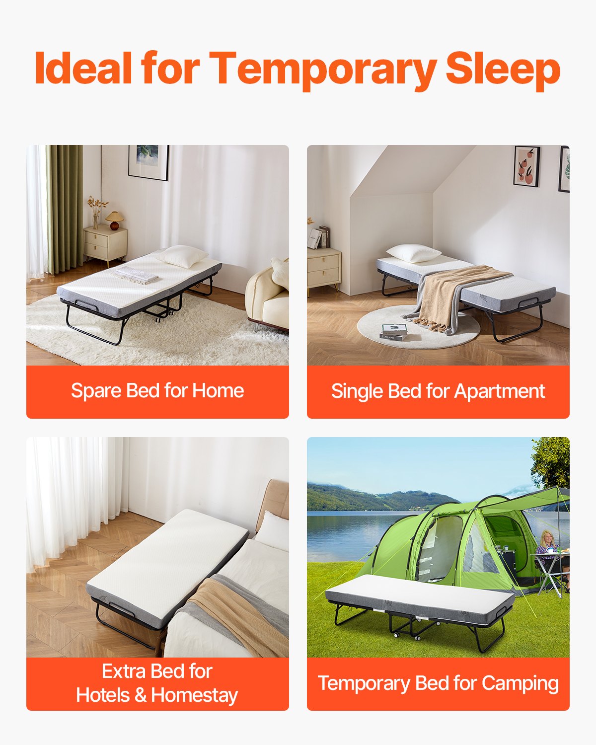 VEVOR Rollaway Bed Folding Bed with 100 mm Foam Mattress for Adults & Guest