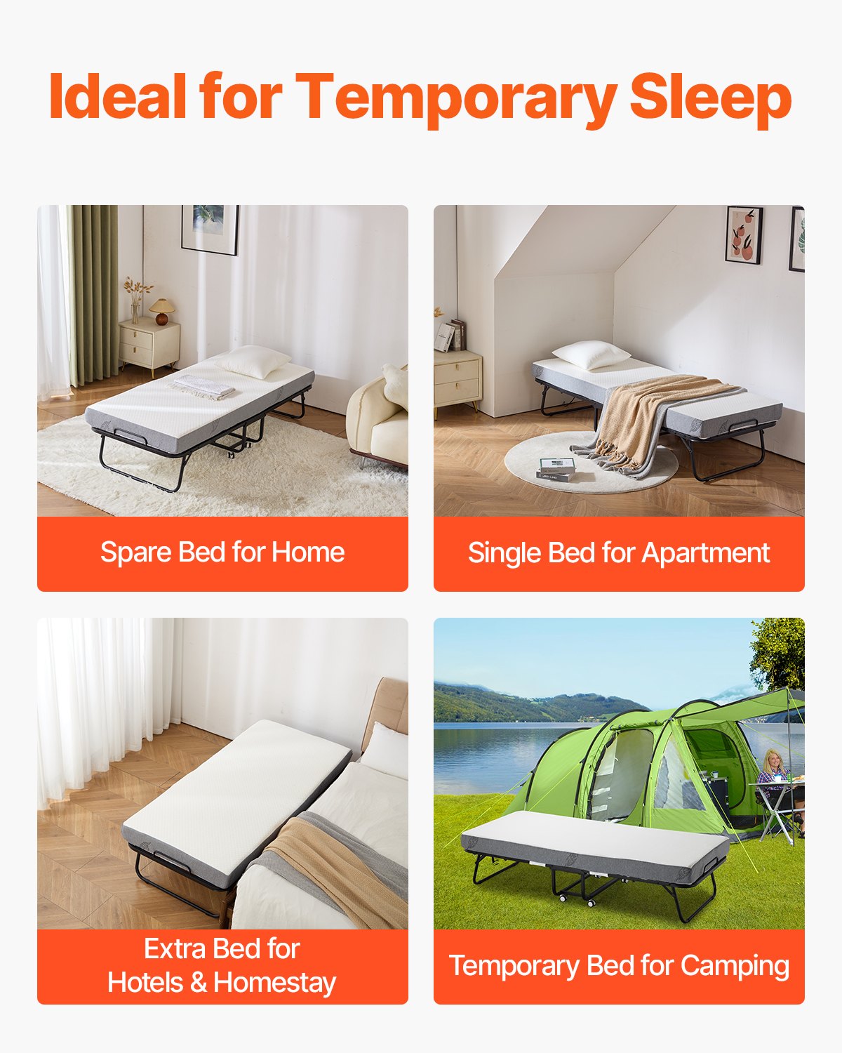 VEVOR Rollaway Bed Folding Bed with 125 mm Foam Mattress for Adults & Guest