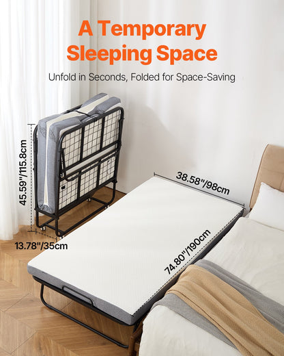 VEVOR Rollaway Bed Folding Bed with 100 mm Foam Mattress for Adults and Guest
