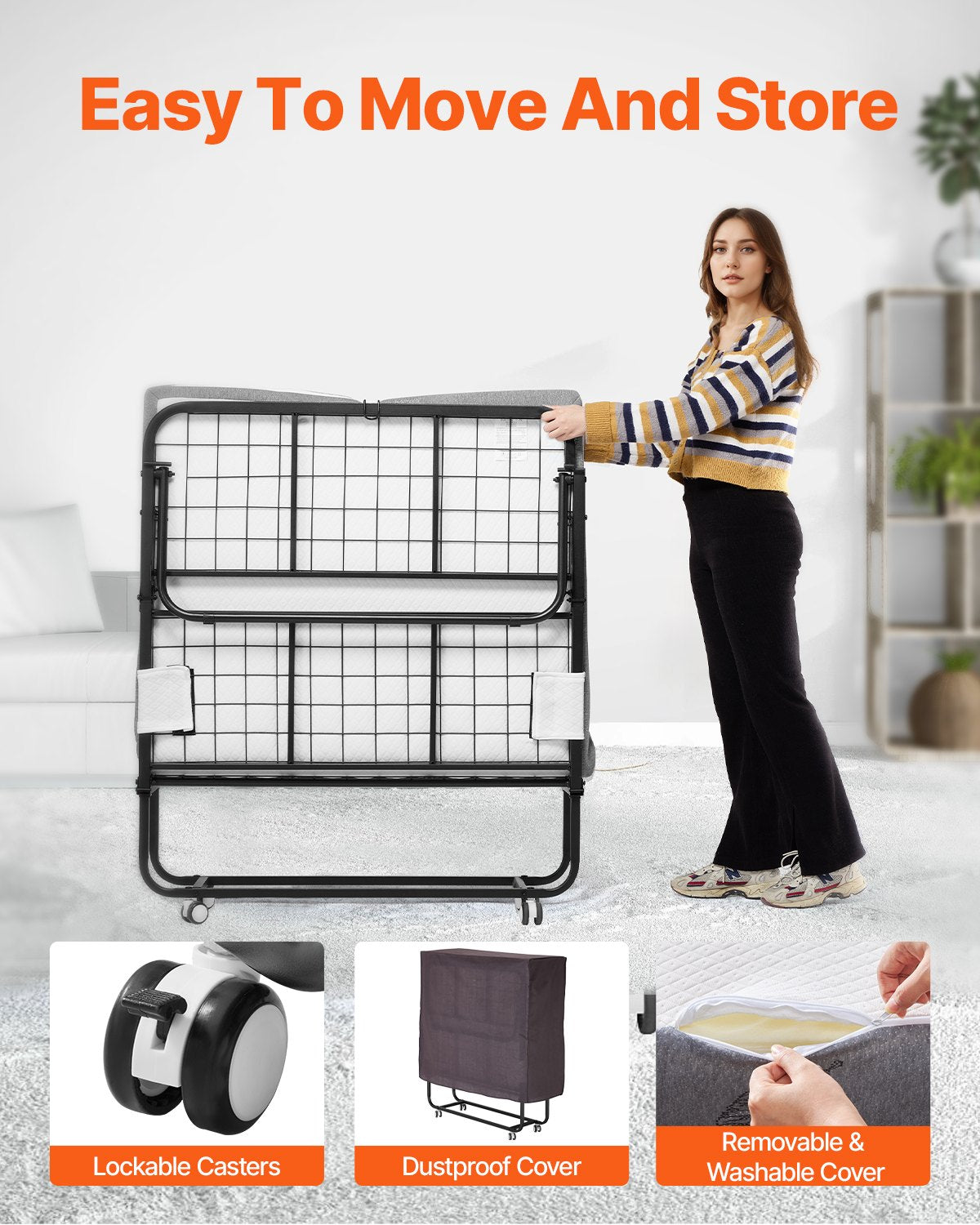 VEVOR Rollaway Bed Folding Bed with 100 mm Foam Mattress for Adults and Guest