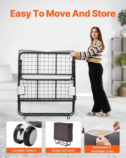 VEVOR Rollaway Bed Folding Bed with 100 mm Foam Mattress for Adults and Guest