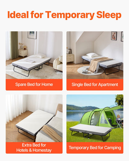 VEVOR Rollaway Bed Folding Bed with 100 mm Foam Mattress for Adults and Guest