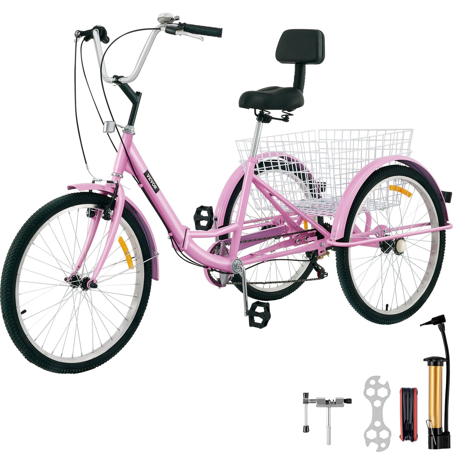 Foldable Tricycle 24'' Wheels Tricycle 7-Speed 3 Wheel Bikes