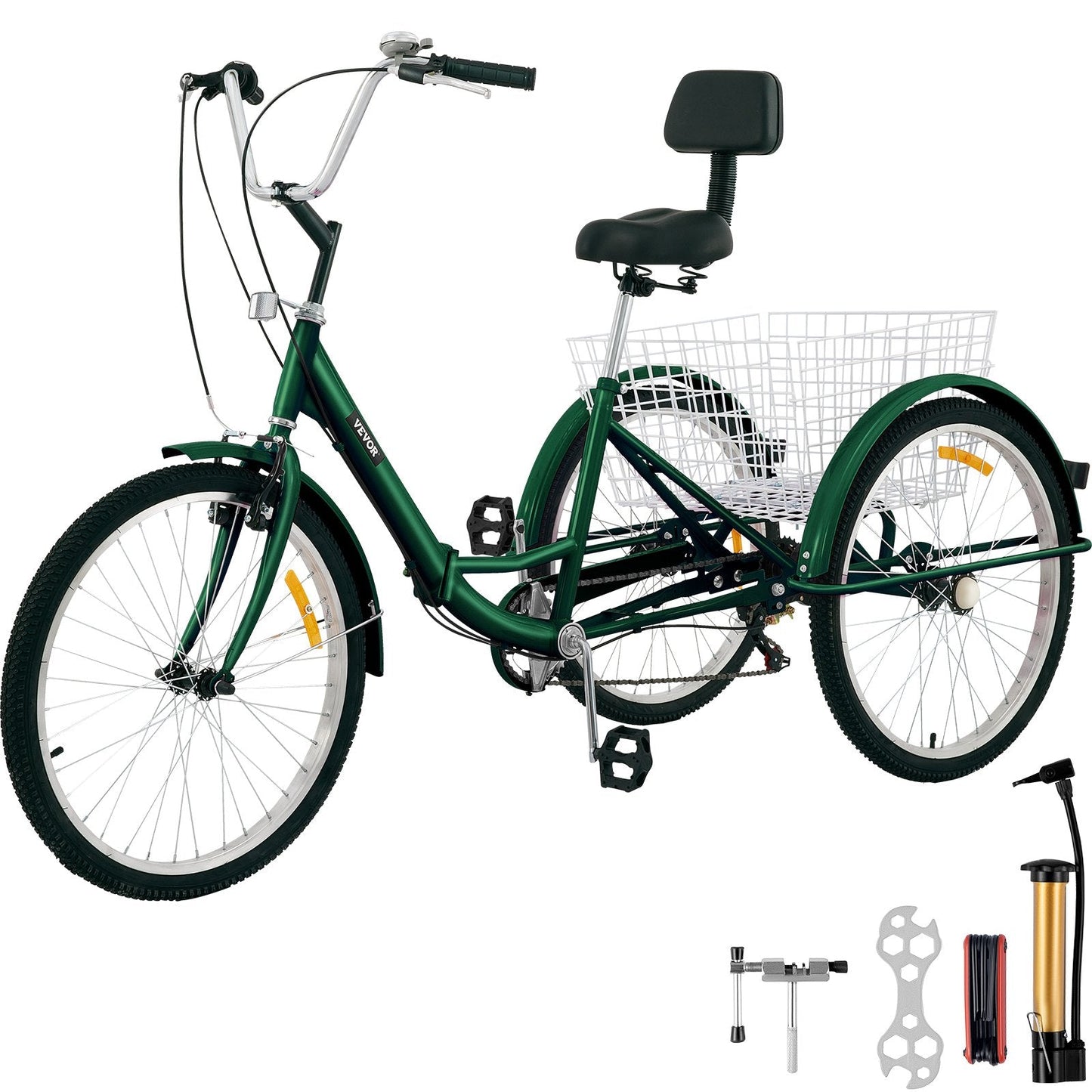 Foldable 3-Wheel Adult Tricycle with 7-Speed, 66 cm Wheels, and Large Basket