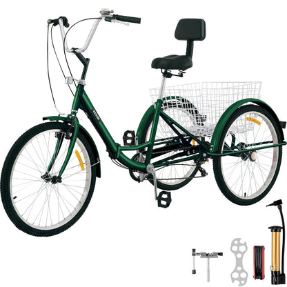 Foldable 3-Wheel Adult Tricycle with 7-Speed, 66 cm Wheels, and Large Basket