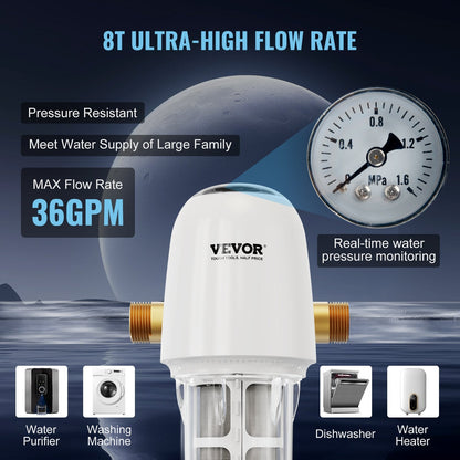 Whole House 40 Micron Sediment Filter, 0.025m for Well Water, 8 T/H Flow Rate