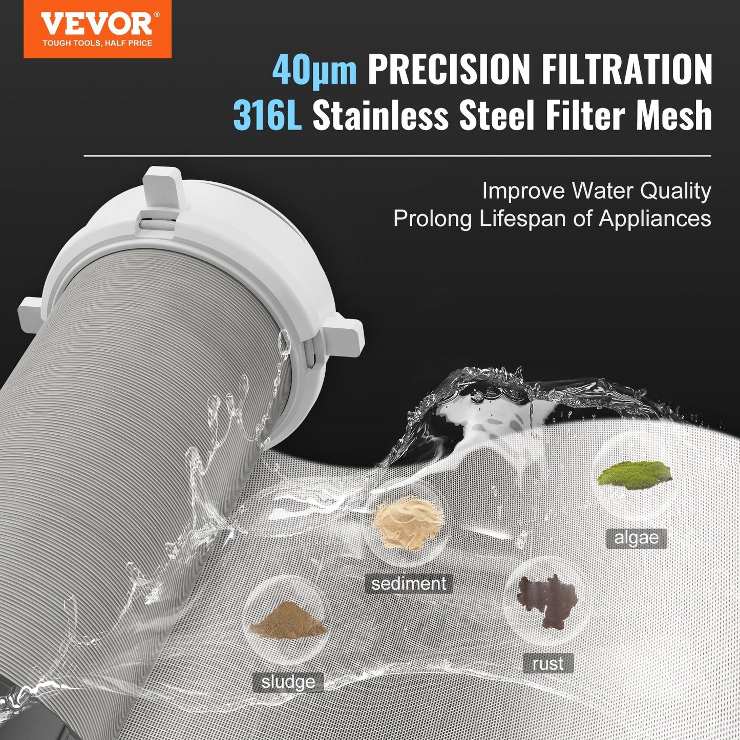 Whole House 40 Micron Sediment Filter for Well Water, 0.75m, 4 T/H Flow Rate