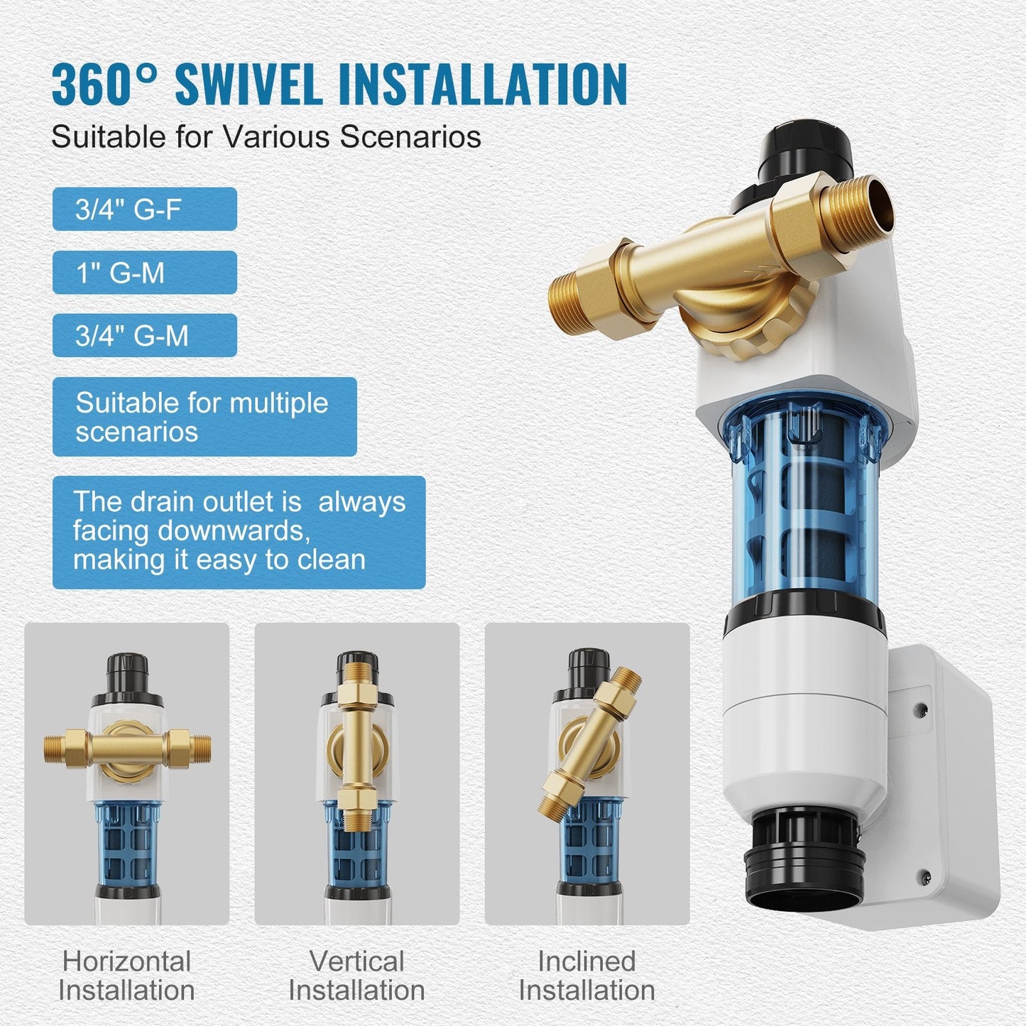 Whole House 40 Micron Sediment Filter for Well Water, 0.75m, 4 T/H Flow Rate