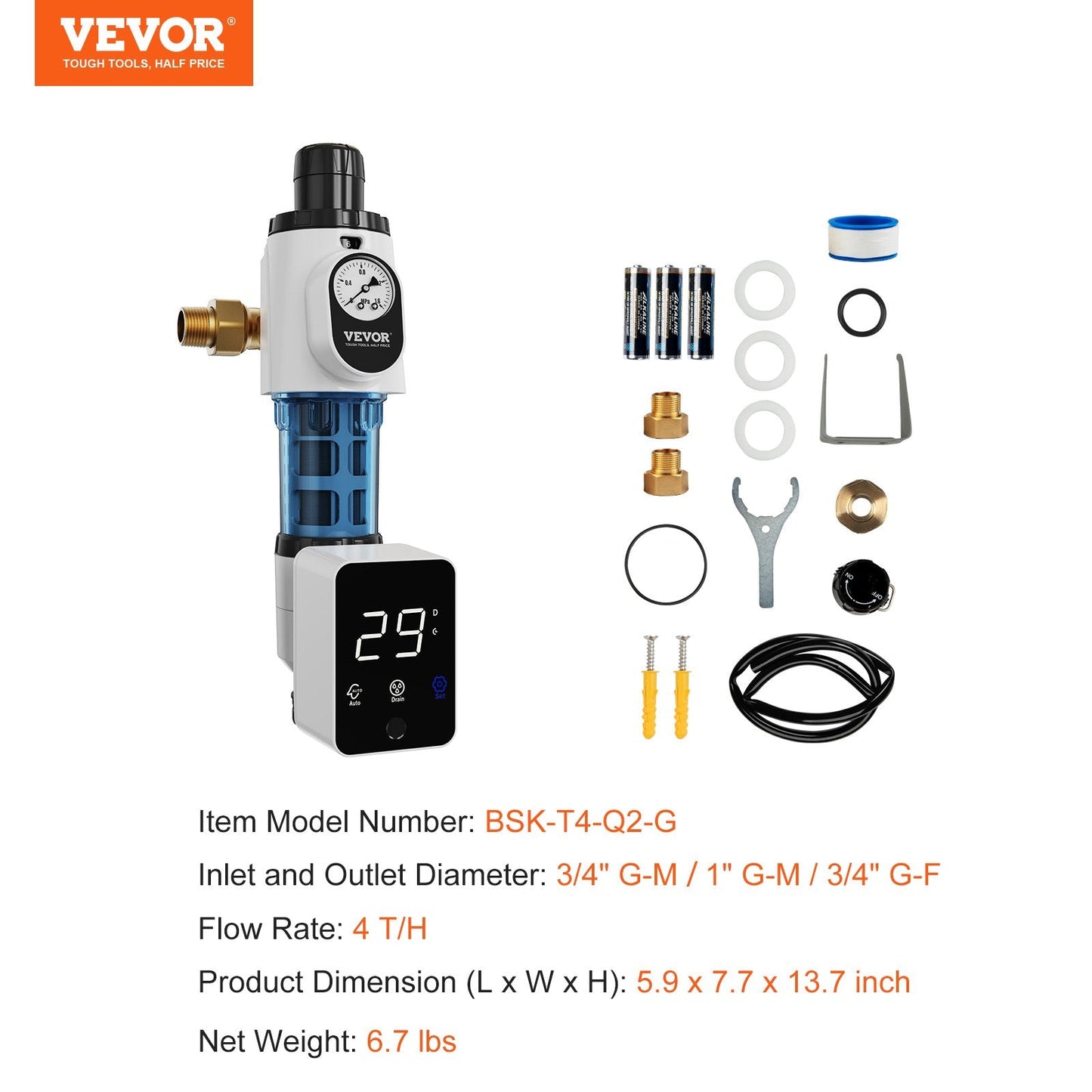 Whole House 40 Micron Sediment Filter for Well Water, 0.75m, 4 T/H Flow Rate