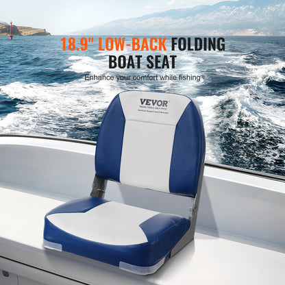 VEVOR Boat Seat, 480 mm Low Back Boat Seat, Folding Boat Chair with Thickened Sponge