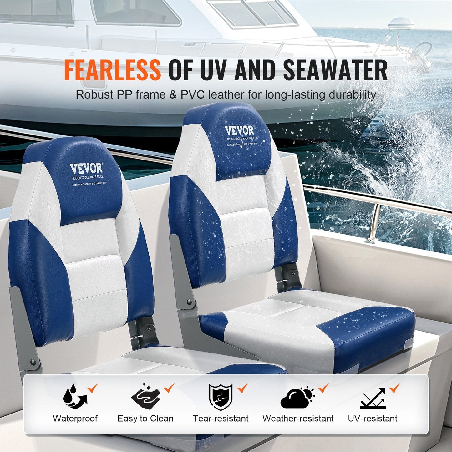 High Back Folding Boat Chair, Waterproof, Ergonomic, 2-Pack, 8.25 kg
