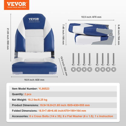 High Back Folding Boat Chair, Waterproof, Ergonomic, 2-Pack, 8.25 kg