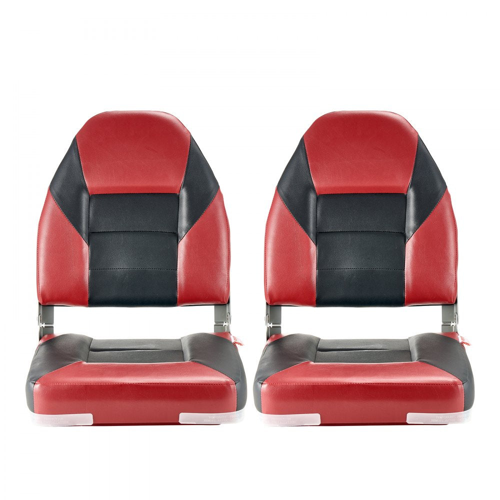 VEVOR Boat Seat High Backrest Flip Up Boat Seat Sponge Cushion Black & Red