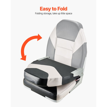 VEVOR Boat Seat High Backrest Flip Up Boat Seat Sponge Cushion Black & Grey
