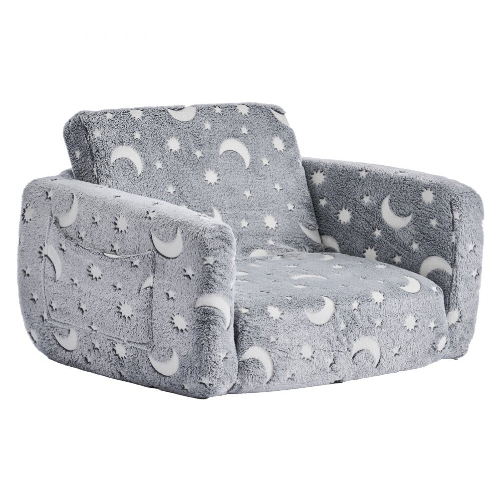 2-in-1 Kids Sofa, Foldable Toddler Soft Couch with Armrests, Glow in the Dark Kids Couch Fold Out with 28D Sponge & Flan