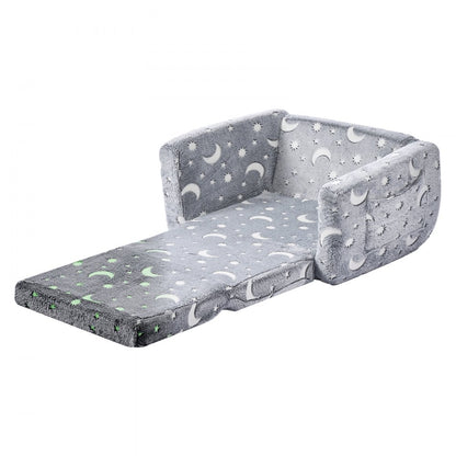 2-in-1 Kids Sofa, Foldable Toddler Soft Couch with Armrests, Glow in the Dark Kids Couch Fold Out with 28D Sponge & Flan