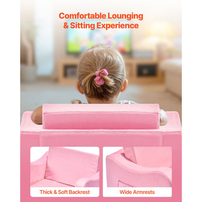 2-in-1 Kids Sofa, Foldable Toddler Soft Couch with Armrests, Made of 28D Sponge & Short Pile, Convertible Toddler Chair 
