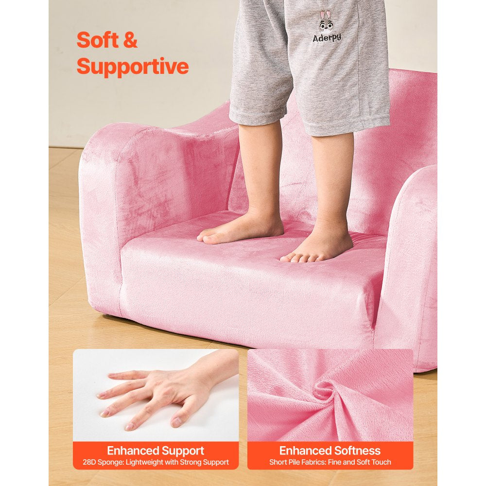 2-in-1 Kids Sofa, Foldable Toddler Soft Couch with Armrests, Made of 28D Sponge & Short Pile, Convertible Toddler Chair 