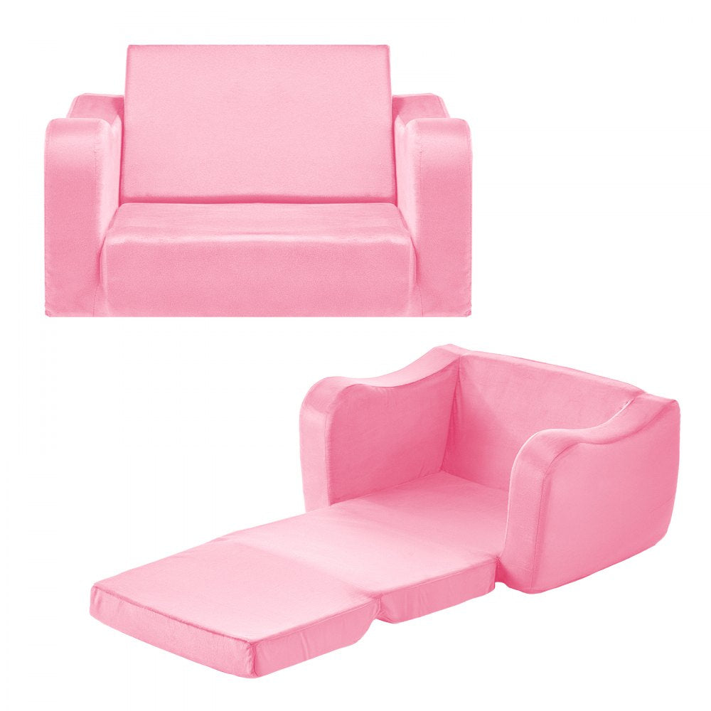 2-in-1 Kids Sofa, Foldable Toddler Soft Couch with Armrests, Made of 28D Sponge & Short Pile, Convertible Toddler Chair 