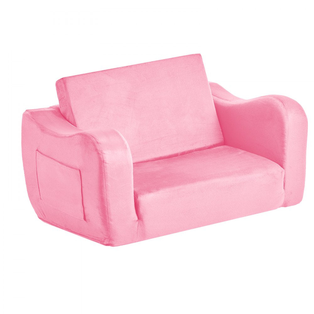 2-in-1 Kids Sofa, Foldable Toddler Soft Couch with Armrests, Made of 28D Sponge & Short Pile, Convertible Toddler Chair 