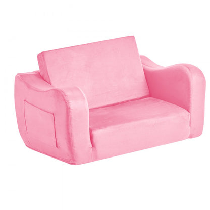 2-in-1 Kids Sofa, Foldable Toddler Soft Couch with Armrests, Made of 28D Sponge & Short Pile, Convertible Toddler Chair 