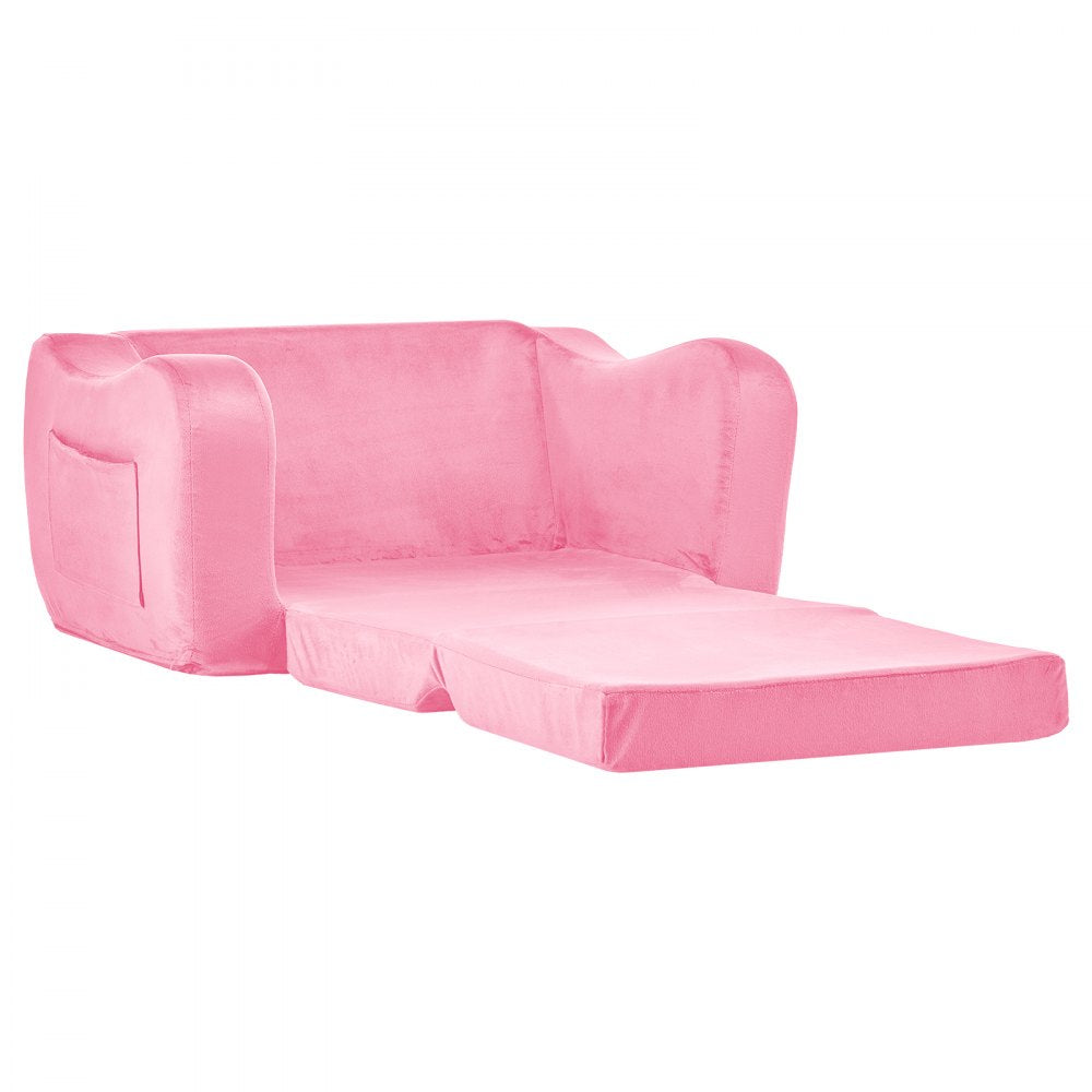 2-in-1 Kids Sofa, Foldable Toddler Soft Couch with Armrests, Made of 28D Sponge & Short Pile, Convertible Toddler Chair 