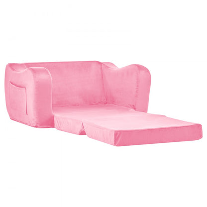 2-in-1 Kids Sofa, Foldable Toddler Soft Couch with Armrests, Made of 28D Sponge & Short Pile, Convertible Toddler Chair 