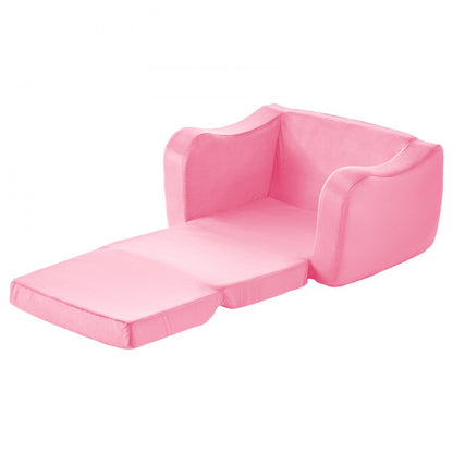 2-in-1 Kids Sofa, Foldable Toddler Soft Couch with Armrests, Made of 28D Sponge & Short Pile, Convertible Toddler Chair 