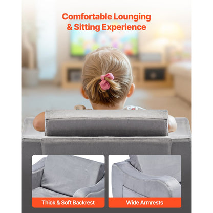 2-in-1 Kids Sofa, Foldable Toddler Soft Couch with Armrests, Made of 28D Sponge & Short Pile, Convertible Toddler Chair 